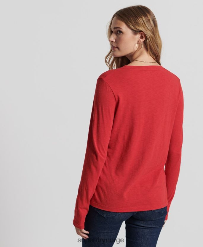 Superdry rød klær 86P46D6660 organisk bomull med lange armer med v-hals kvinner