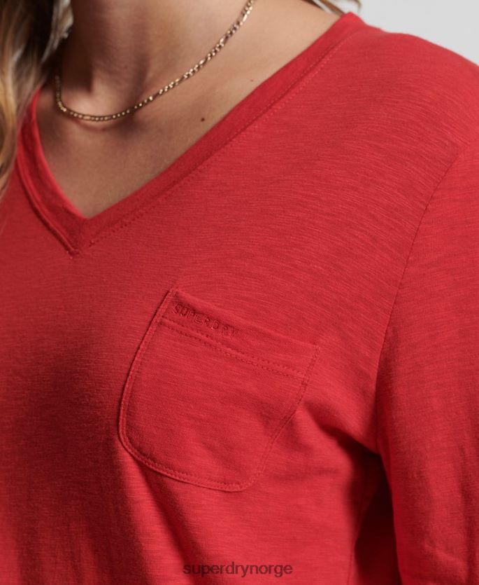 Superdry rød klær 86P46D6660 organisk bomull med lange armer med v-hals kvinner