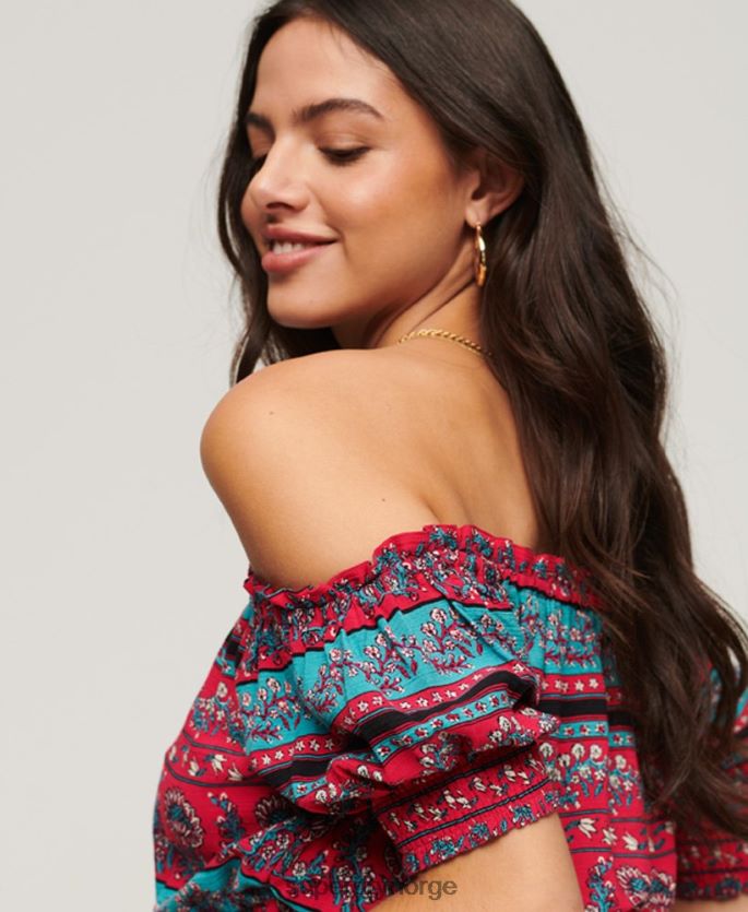 Superdry rosa klær 86P46D2109 smocket kortermet crop topp kvinner