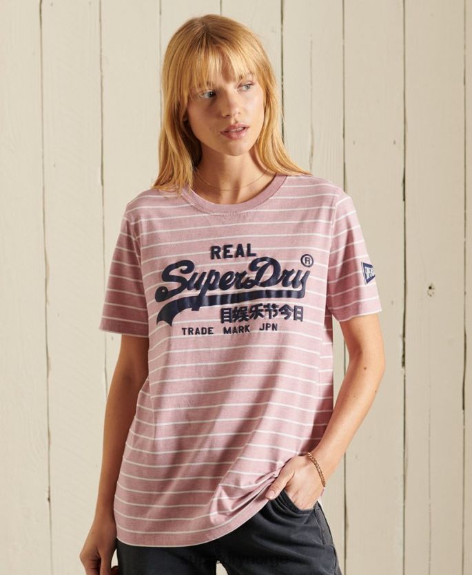 Superdry rosa klær 86P46D2804 vintage logo kilde stripete t-skjorte kvinner