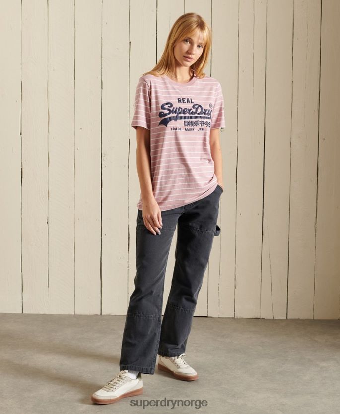 Superdry rosa klær 86P46D2804 vintage logo kilde stripete t-skjorte kvinner