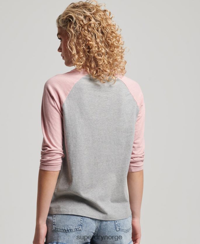 Superdry rosa klær 86P46D2926 vintage baseball langermet topp i økologisk bomull kvinner