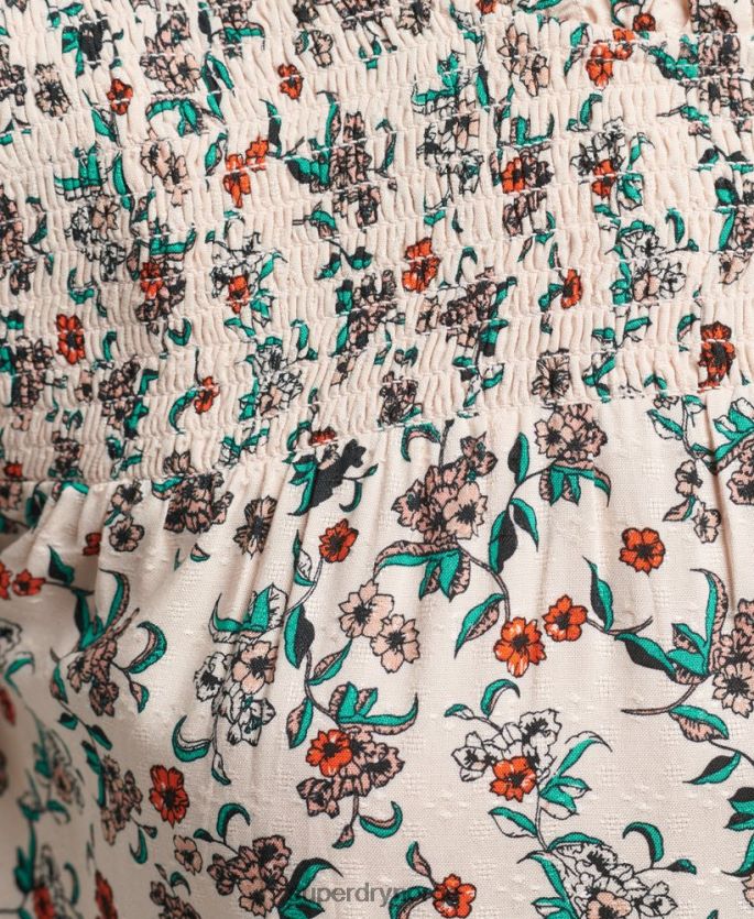 Superdry rosa klær 86P46D3014 smocket langermet vevd topp kvinner