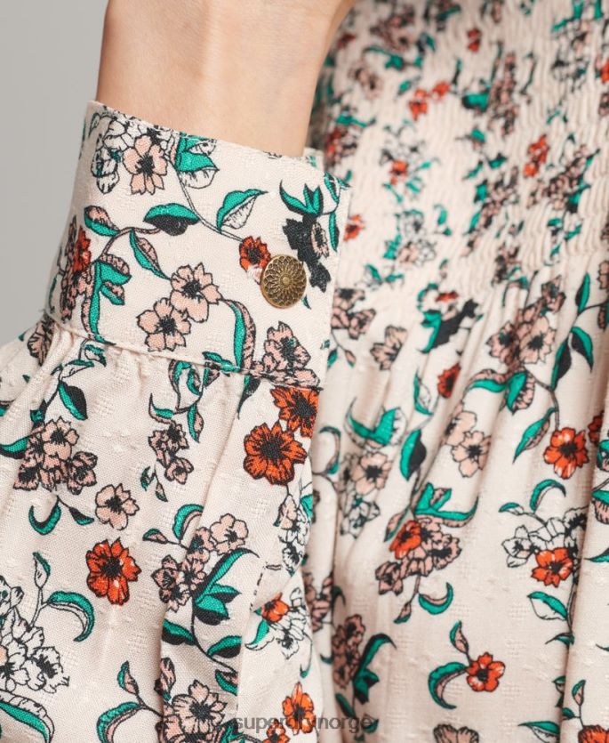 Superdry rosa klær 86P46D3014 smocket langermet vevd topp kvinner