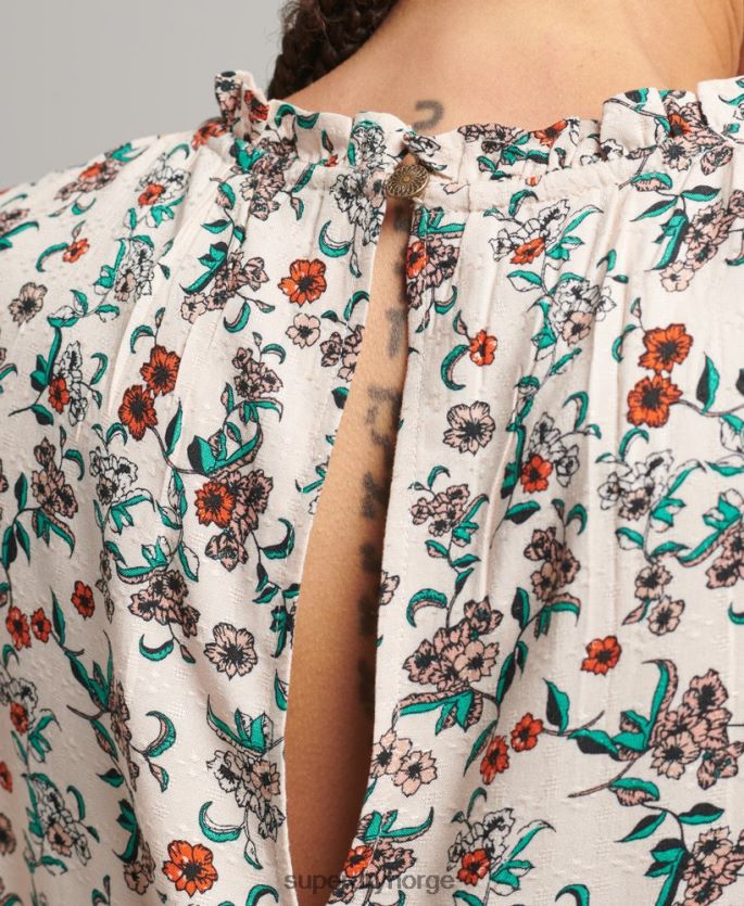 Superdry rosa klær 86P46D3014 smocket langermet vevd topp kvinner