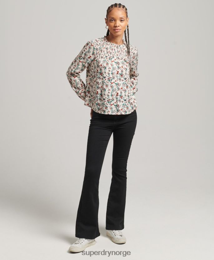 Superdry rosa klær 86P46D3014 smocket langermet vevd topp kvinner