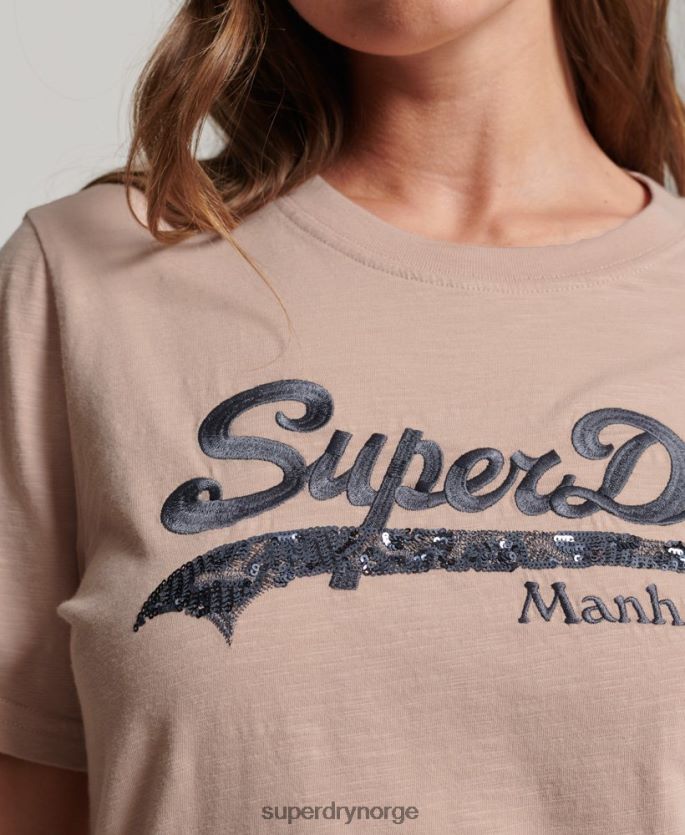 Superdry rosa klær 86P46D6205 utsmykket grafisk logo t-skjorte kvinner