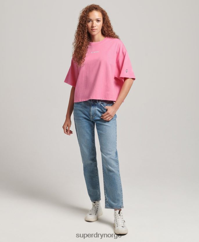 Superdry rosa klær 86P46D6227 brodert boksy t-skjorte med mikrologo kvinner