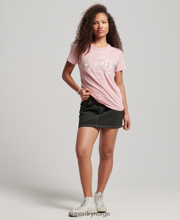 Superdry rosa klær 86P46D6307 premium script brodert t-skjorte kvinner