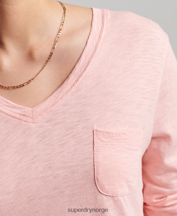 Superdry rosa klær 86P46D6552 organisk bomull med lange armer med v-hals kvinner