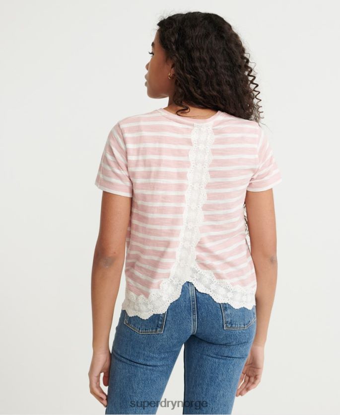 Superdry rosa klær 86P46D6775 t-skjorte med blonder kvinner