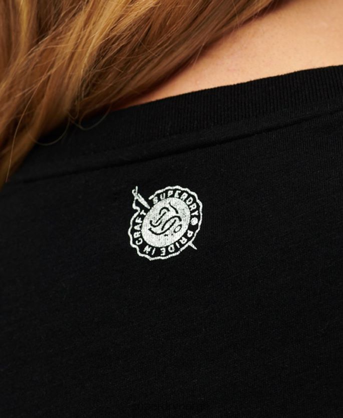 Superdry svart klær 86P46D2122 grafisk t-skjorte for arbeidsklær kvinner