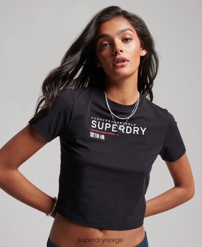 Superdry svart klær 86P46D2231 kodegrafisk brodert liten t-skjorte kvinner
