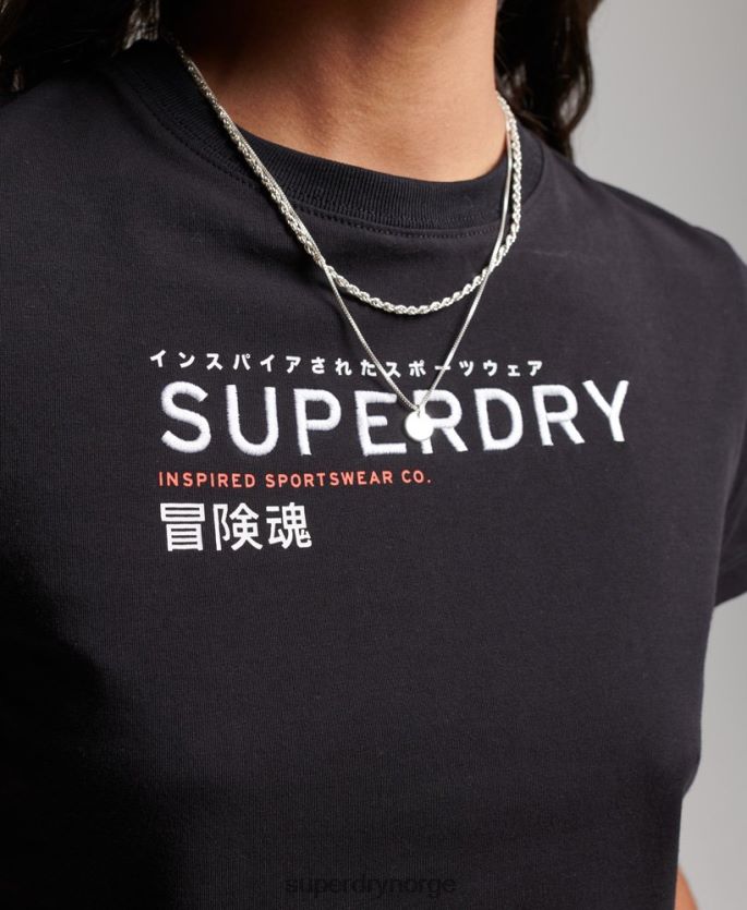 Superdry svart klær 86P46D2231 kodegrafisk brodert liten t-skjorte kvinner