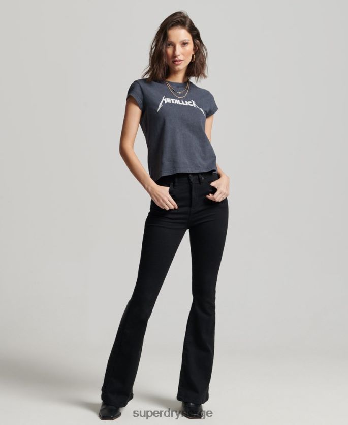 Superdry svart klær 86P46D2613 metallica t-skjorte med capsermer kvinner