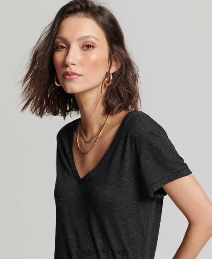 Superdry svart klær 86P46D2615 slub v-hals t-skjorte kvinner
