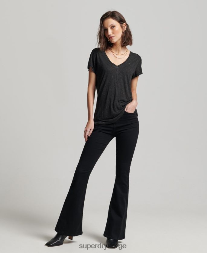 Superdry svart klær 86P46D2615 slub v-hals t-skjorte kvinner