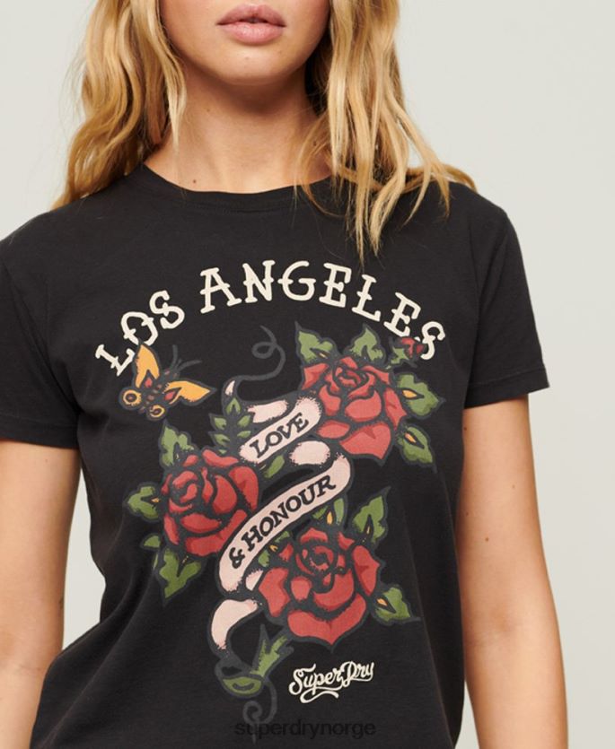 Superdry svart klær 86P46D2616 t-skjorte med grafisk tatovering fra 90-tallet kvinner