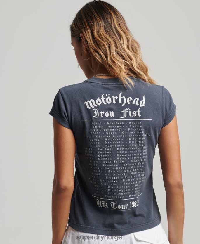 Superdry svart klær 86P46D2620 motorhead t-skjorte med capsermer kvinner