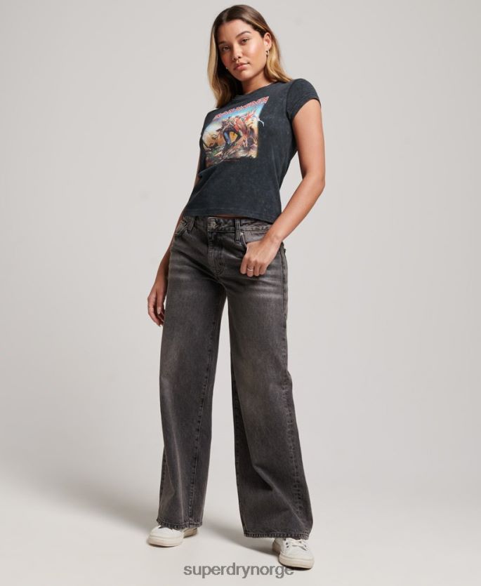 Superdry svart klær 86P46D2628 iron maiden t-skjorte med capsermer kvinner