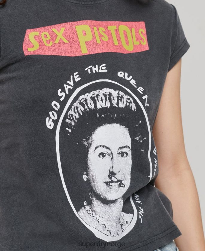 Superdry svart klær 86P46D2703 sex pistols limited edition cap sleeve t-skjorte kvinner
