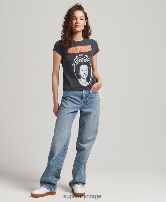 Superdry svart klær 86P46D2703 sex pistols limited edition cap sleeve t-skjorte kvinner