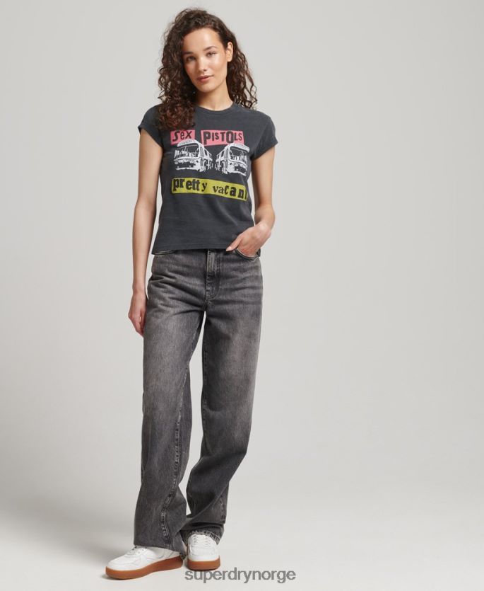 Superdry svart klær 86P46D2767 sex pistols limited edition cap sleeve t-skjorte kvinner