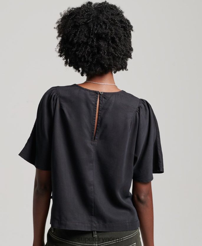 Superdry svart klær 86P46D2774 tencel vevd t-skjorte kvinner