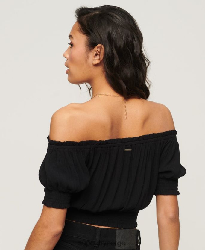 Superdry svart klær 86P46D2870 smocket kortermet crop topp kvinner