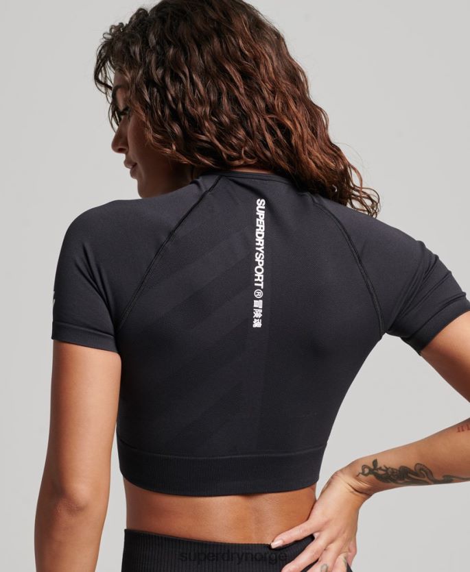 Superdry svart klær 86P46D2908 kjerne sømløs beskåret kortermet topp kvinner