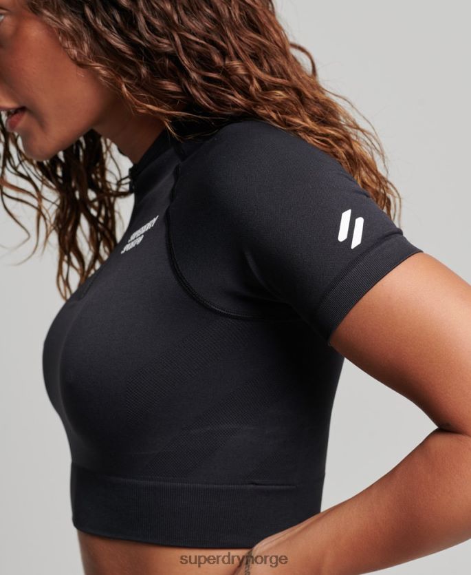 Superdry svart klær 86P46D2908 kjerne sømløs beskåret kortermet topp kvinner