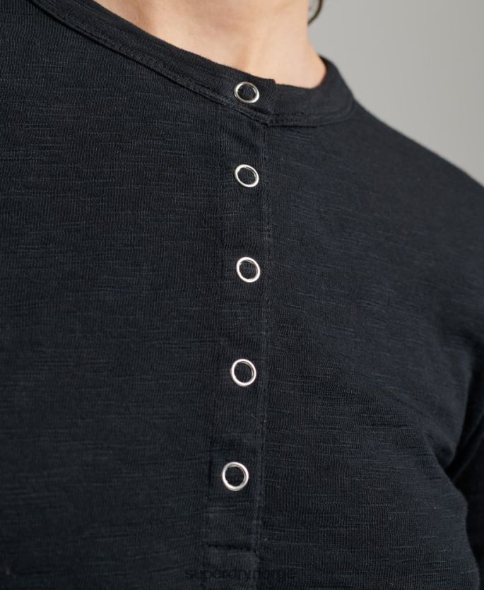 Superdry svart klær 86P46D3037 langermet slub jersey henley topp kvinner