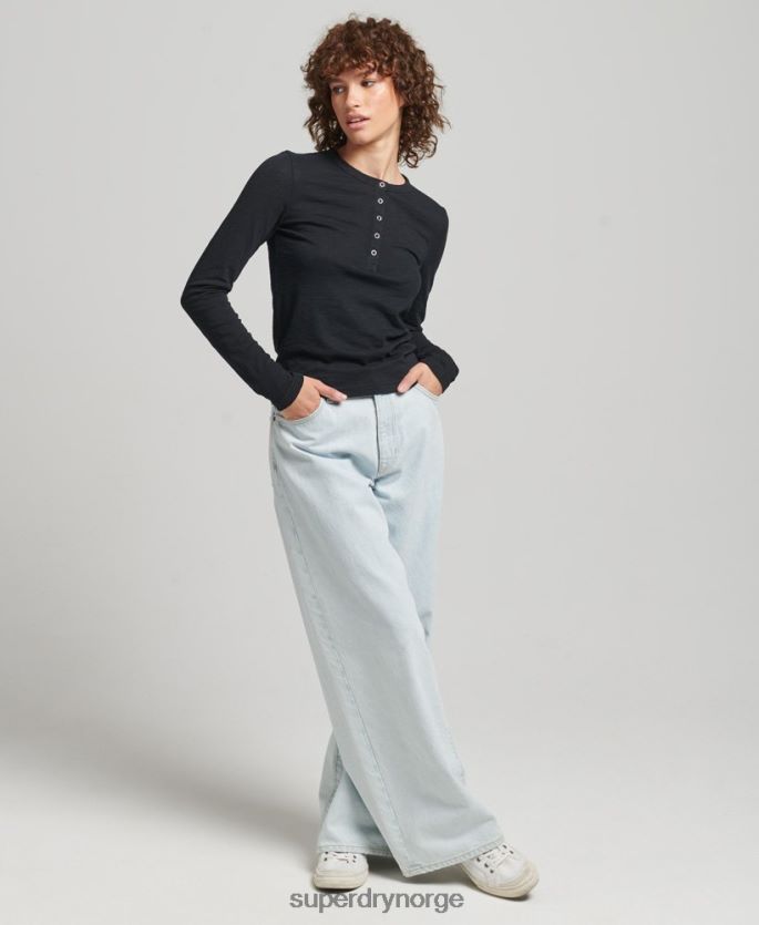 Superdry svart klær 86P46D3037 langermet slub jersey henley topp kvinner