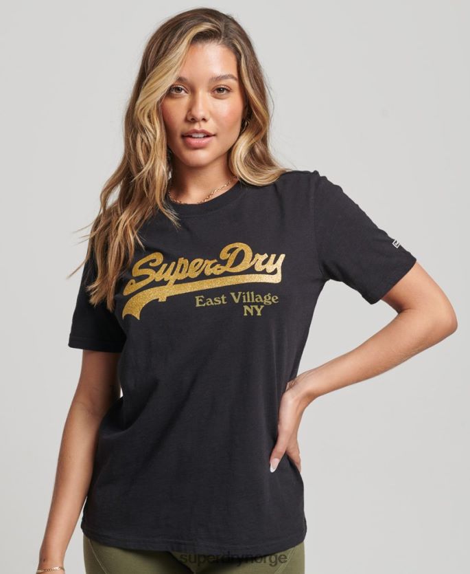 Superdry svart klær 86P46D6185 utsmykket grafisk logo t-skjorte kvinner