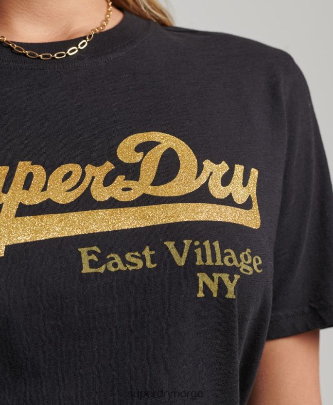 Superdry svart klær 86P46D6185 utsmykket grafisk logo t-skjorte kvinner