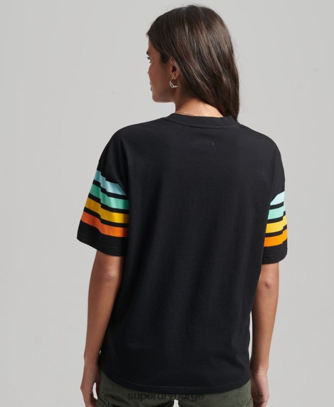 Superdry svart klær 86P46D6256 cali stripe 2.0 t-skjorte i økologisk bomull kvinner