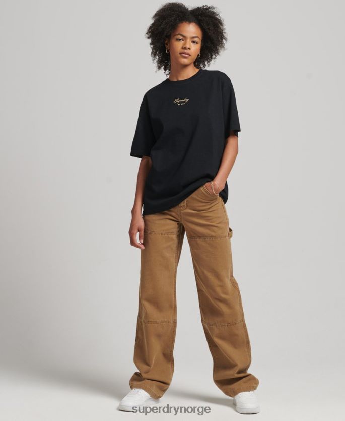 Superdry svart klær 86P46D6265 Heritage brodert løs t-skjorte kvinner