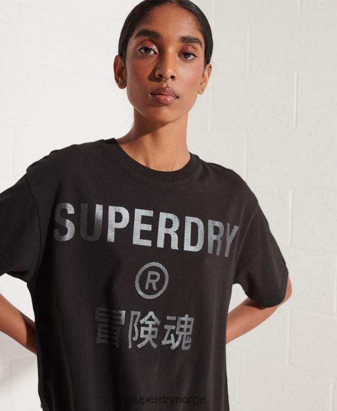 Superdry svart klær 86P46D6273 samarbeide logo folie t-skjorte kvinner