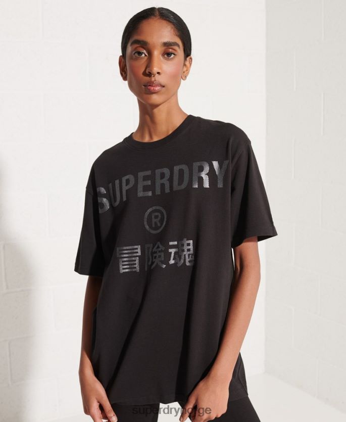 Superdry svart klær 86P46D6273 samarbeide logo folie t-skjorte kvinner