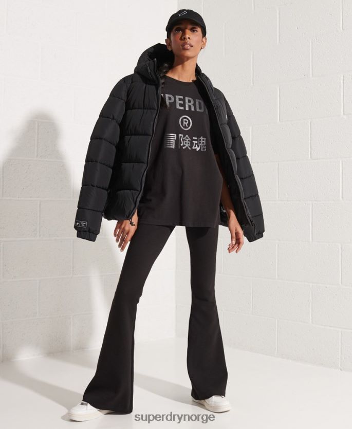 Superdry svart klær 86P46D6273 samarbeide logo folie t-skjorte kvinner