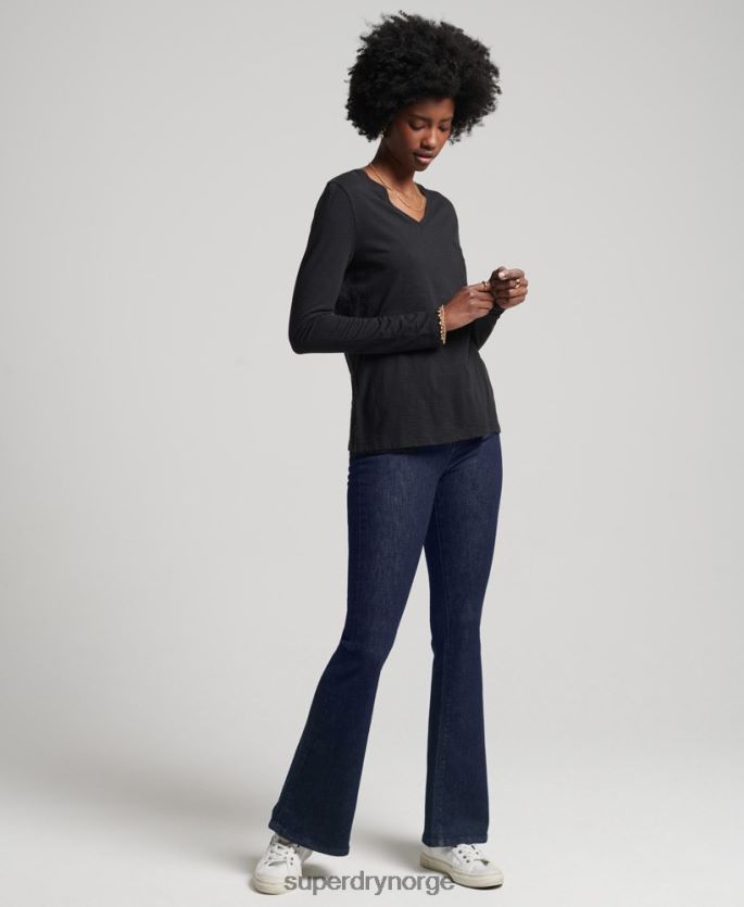 Superdry svart klær 86P46D6562 organisk bomull med lange armer med v-hals kvinner