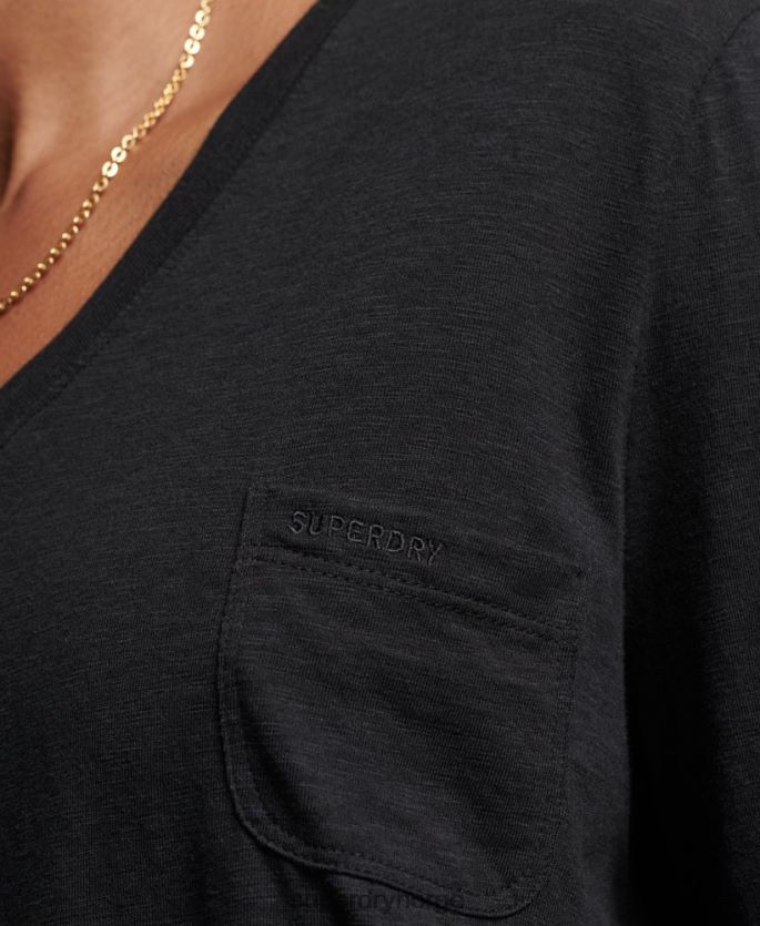Superdry svart klær 86P46D6562 organisk bomull med lange armer med v-hals kvinner