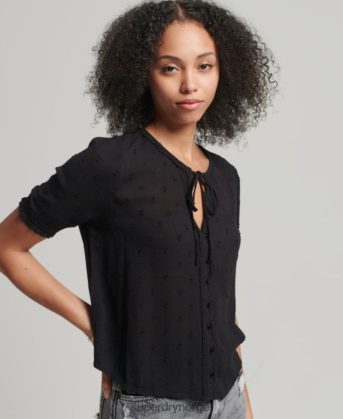 Superdry svart klær 86P46D6696 vintage kortermet broderietopp kvinner