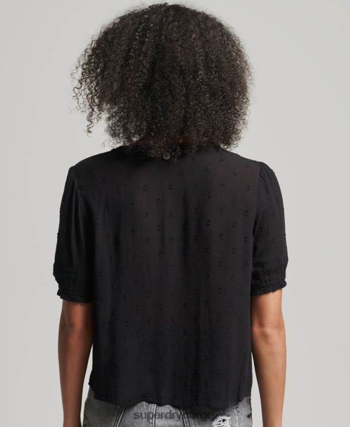 Superdry svart klær 86P46D6696 vintage kortermet broderietopp kvinner