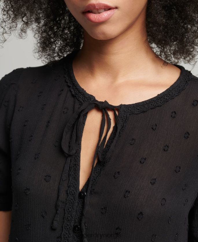 Superdry svart klær 86P46D6696 vintage kortermet broderietopp kvinner