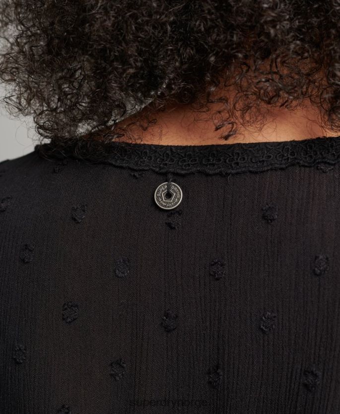 Superdry svart klær 86P46D6696 vintage kortermet broderietopp kvinner