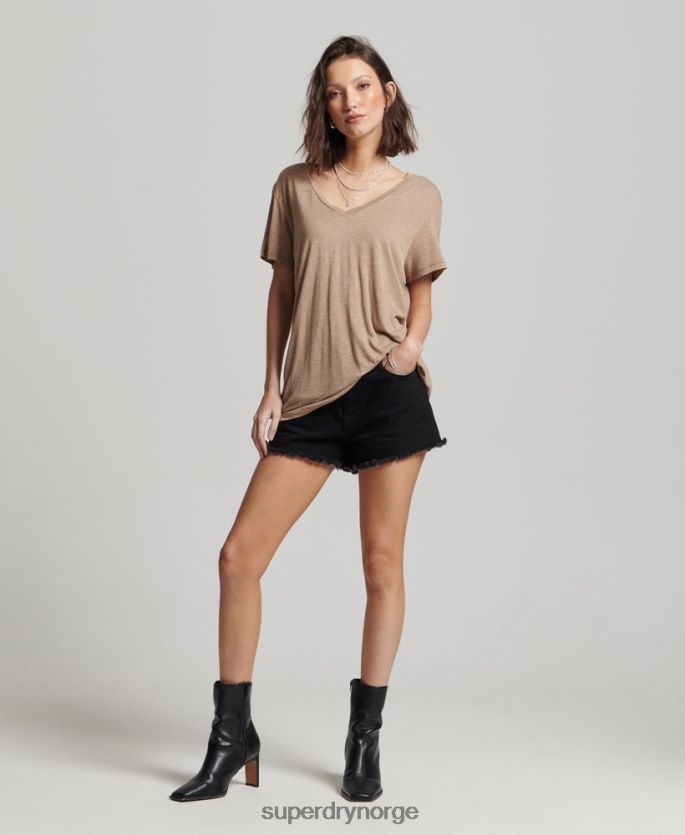 Superdry tan klær 86P46D2730 slub v-hals t-skjorte kvinner