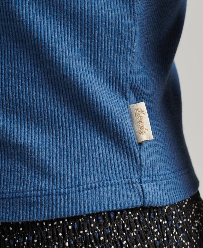 Superdry blå klær 86P46D2353 vintage vest med blonder i økologisk bomull kvinner