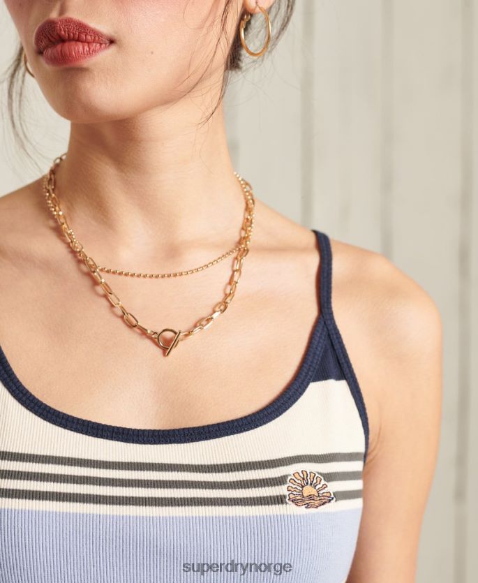 Superdry blå klær 86P46D3076 organisk bomull cali stripe racer vest topp kvinner