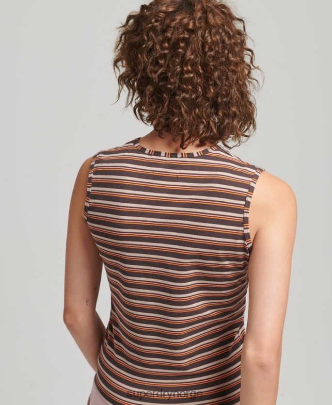 Superdry brun klær 86P46D6525 cali stripe tank topp kvinner
